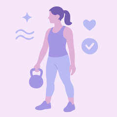 Woman lifting kettlebell in workout fitness and wellness concept.