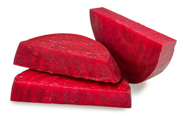 Red beetroot slices isolated on a white background.