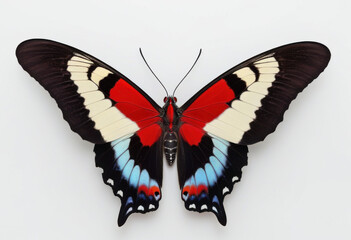 Cattleheart butterfly, Latin American fauna, Amazonian rainforest, open wings, top view on white background, macro photography