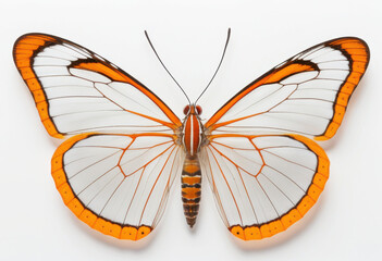 Ithomiini butterfly, Siproeta epaphus, top view on white background, open wings, close-up photography