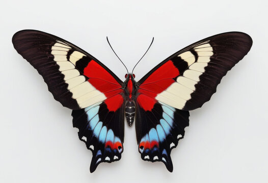 Cattleheart butterfly, Latin American fauna, Amazonian rainforest, open wings, top view on white background, macro photography