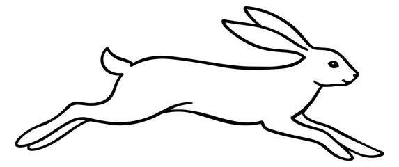 Obraz premium Hand drawn line art illustration of a rabbit depicting running for spring and Easter designs
