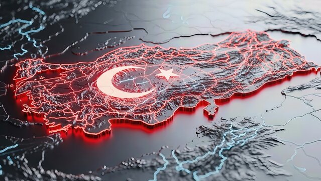 Futuristic Infographic: 3D Rendering of Turkey Map with Neon Borders