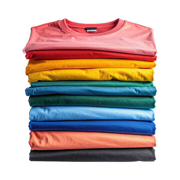 Colorful Stack of Folded T-Shirts Isolated