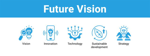 Future Vision web banner icon vector illustration concept ,  with icon of Vision, Innovation, Technology, Sustainable. © pinky