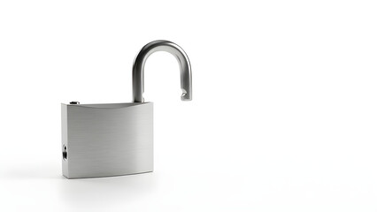 Naklejka premium A solid gold and chrome metal padlock with a steel key remains isolated on a white background as a secure symbol of protection, safety, and locked iron security for a closed object