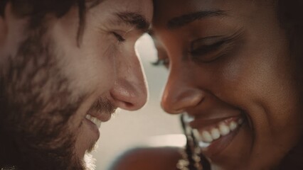Romantic close-up of a loving couple smiling