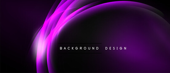 Abstract purple light curves over black background. Modern design element, smooth gradients create dynamic visual effect.