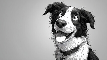 A black and white dog with a happy expression on its face