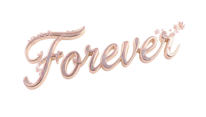 Rose gold Forever word art with flowers