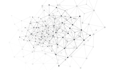 Abstract Black and White Modern Cloud Computing and Global Digital Network Connections, IT or Technology Concept, Polygonal Grid, Wire Frame Isolated on White - Illustration in Editable Vector Format