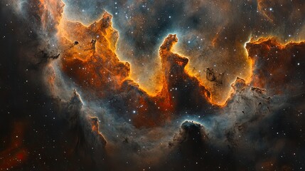 Stunning Celestial Nebula with Fiery Orange and Blue Hues Glimmering Among Stars in Deep Space