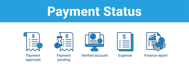 Payment Status web banner icon vector illustration concept ,  with icon of Payment approved, Payment pending, Verified account, Expense.