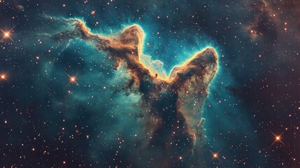 Ethereal Nebula in Vibrant Colors with Starry Background and Cosmic Clouds of Interstellar Dust and Gas Formation