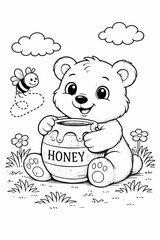  vector illustration of a coloring page bears and bees