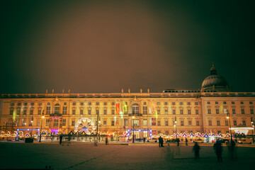 Festive Christmas Market at Humboldt Forum Berlin in Winter Snow