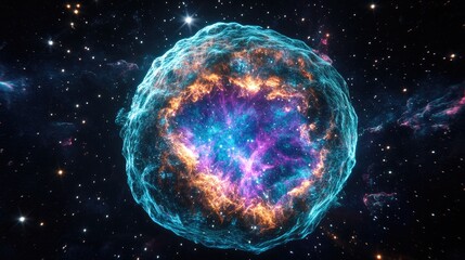 Vibrant Cosmic Nebula with Colorful Gas Clouds Illuminating the Depths of Space and Stars in the Universe