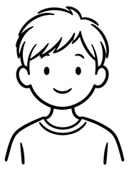 Hand drawn line art illustration of a young boy depicting a happy smile for a friendly avatar or user icon