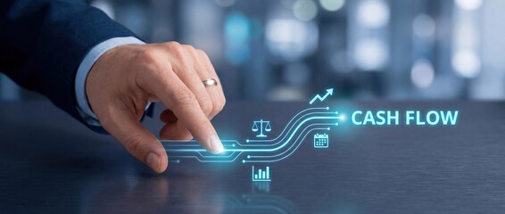 Cash Flow: Man touching financial planning interface to improve cashflow