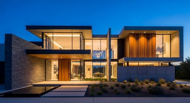 Contemporary homes illuminated modern design at dusk