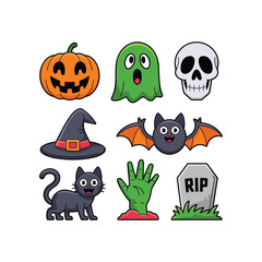 Cute Halloween Icon Set with Cartoon Characters
