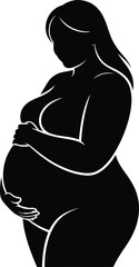 Solid Black Pregnant Woman Cradling Belly Body Positive Silhouette Vector