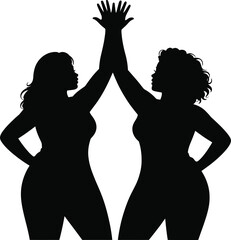 Black Filled Women Supporting Each Other Silhouette Unity and Empowerment Icon