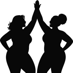 Solid Black Diverse Curvy Women High Fiving Silhouette Friendship Empowerment Icon