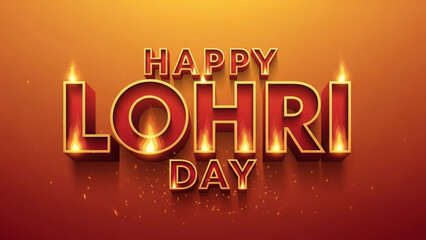 Vibrant lohri day celebration greeting with glowing text on warm gradient background with Festive and Indian Festival and Punjabi Festival and Winter Festival