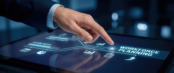 Workforce Planning: Hand Activating Digital Display for HR Management