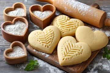 Heart shaped cookies fresh from the oven