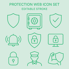 set of protection web icon with editable stroke