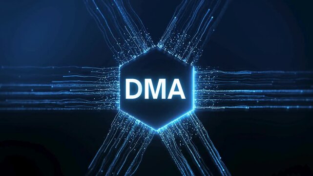 DMA Regulation Neon Concept | Digital Markets Act, Big Tech Compliance Technology ,  Neon Digital Markets Act Animation | Big Tech Platforms, Competition Regulation