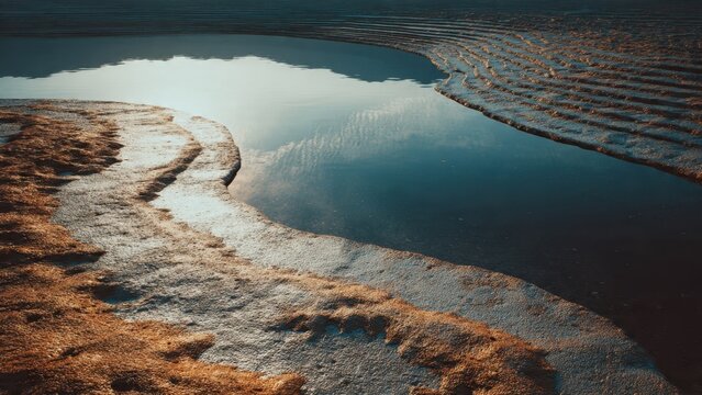 Tidal Pool and Rippled Sand on Beach