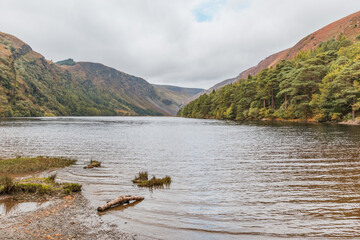 Eastern shore of Glendalough Upper Lake, a glacial lake in County Wicklow, Ireland