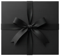Black square gift box with black ribbon and bow