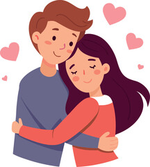 Obraz premium Valentine's Day Couple Embracing with Pink Hearts love embrace