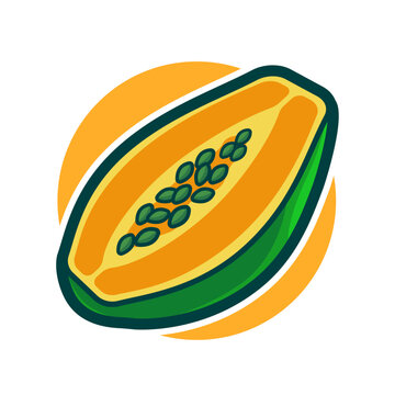Sweet Papaya The Tropical Fruit Cartoon Illustration