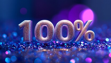 Brilliant 100 Percent Satisfaction Symbol with Holographic Light and Confetti for Celebrations