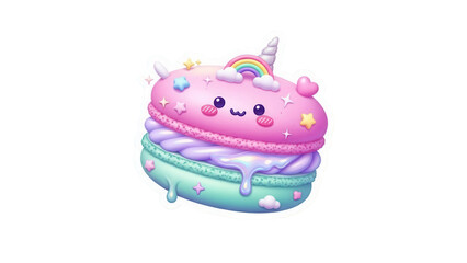 Puffy sticker style 3D illustration, Yumekawa macaron