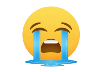 Crying face emoji expressing sadness and despair isolated on transparent background