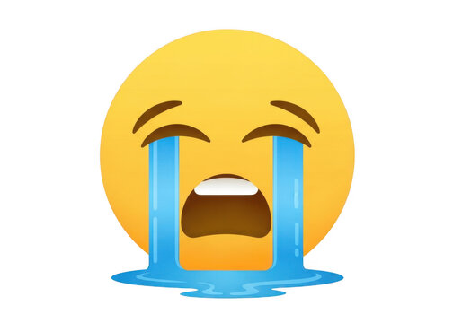 Crying face emoji expressing sadness and despair isolated on transparent background