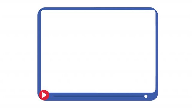 Blue frame with Play button. Video player layout animation, alpha channel. Cartoon
