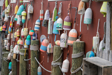 Fishing floats or bouys on display, Bar Harbor, Maine © Quarterland Photos