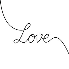 Minimalist line art illustration of the word love on a white background