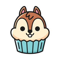 Cute Cartoon Chipmunk Cupcake Illustration