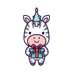 Adorable Zebra Character with Gift on Birthday