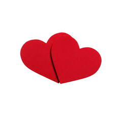 Fototapeta premium Two romantic red heart shapes isolated on a white background create a passionate Valentine's Day symbol and holiday decoration for a love card or gift design