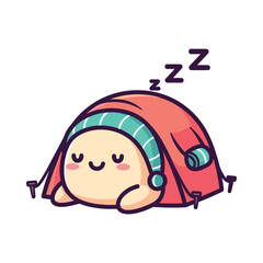 Cute Cartoon Character Sleeping in Tent
