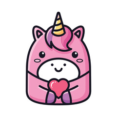 Adorable Cartoon Unicorn Holding Heart Illustration